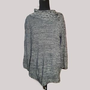 Style & Co. Women's Black & White Marled Textured Sweater Kangaroo Pouch Sz PXL